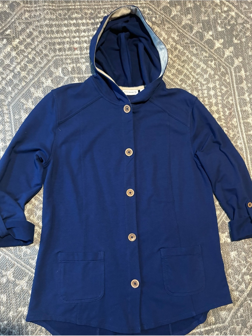 Susan Graver Royal Blue Hooded Button Cardigan